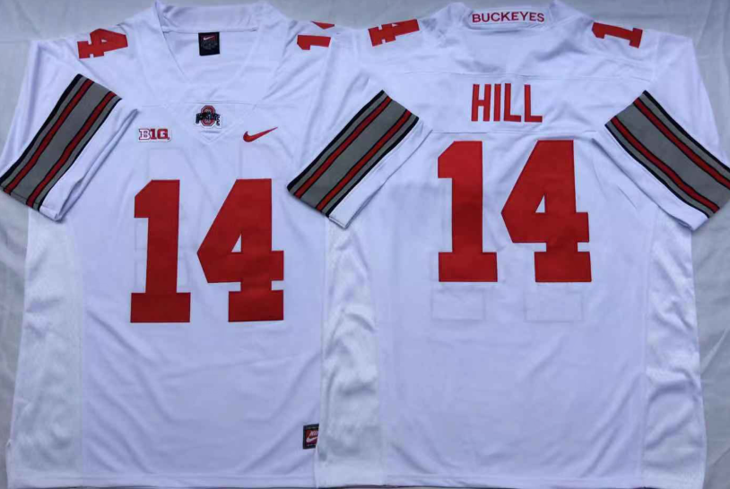 NCAA Men Ohio State Buckeyes White #14 HILL->ncaa teams->NCAA Jersey